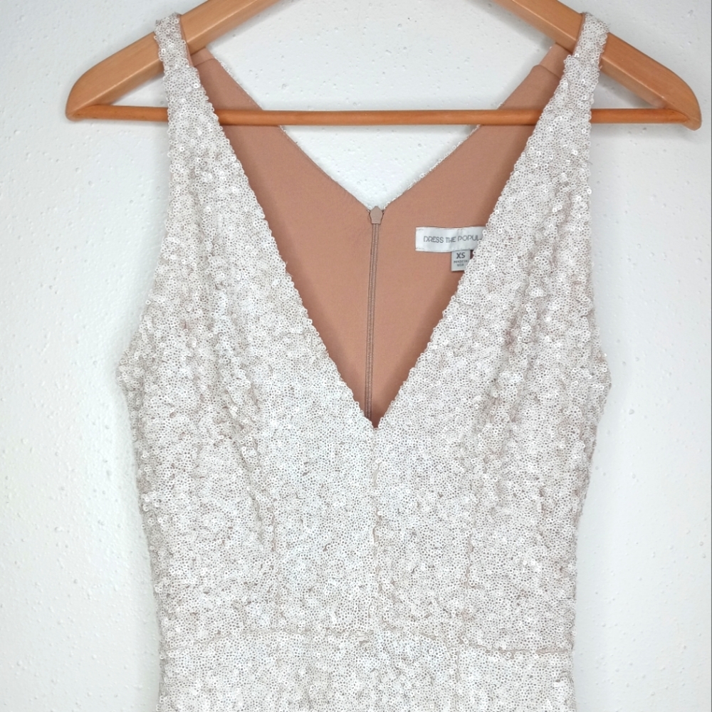 Dress the Population Cream Sequin Midi Dress with Front Slit - Picture 4 of 13